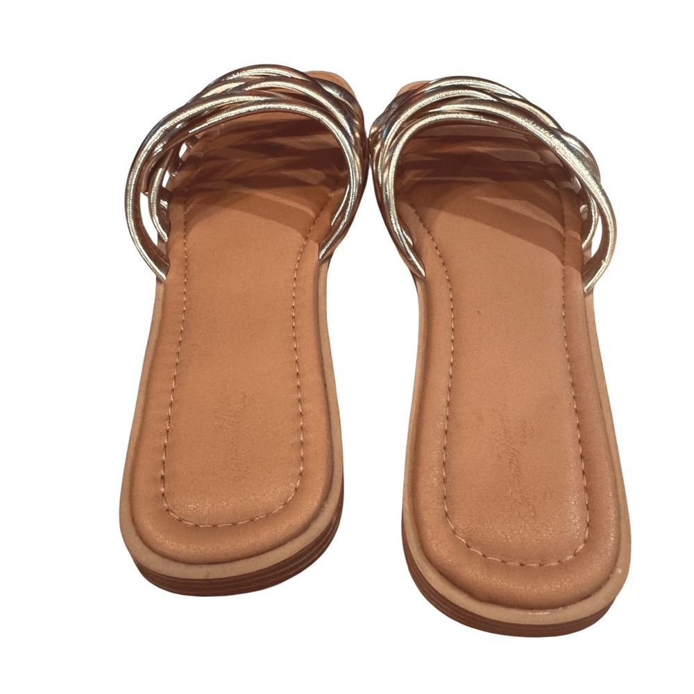 Womens Gold Metallic Braided‎ Strap Slide Sandals Size 11 Flat Slip On summer - Picture 2 of 5